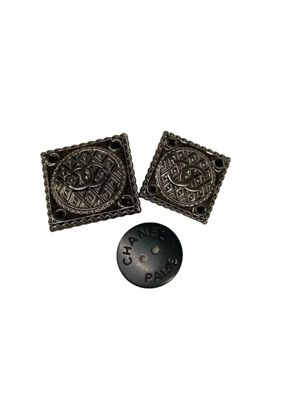 Chanel Coat 38 M Black Square Button Wool